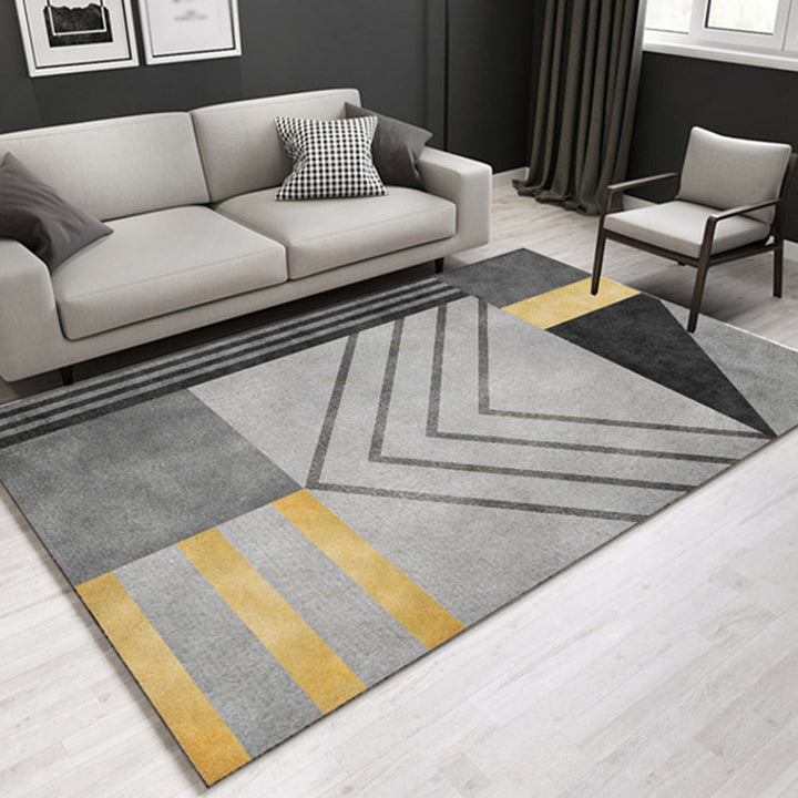 Casual contemporary rug Multicolor geometric and striped pattern rug washable pet-friendly non-slip rug for the living room | Bowlift