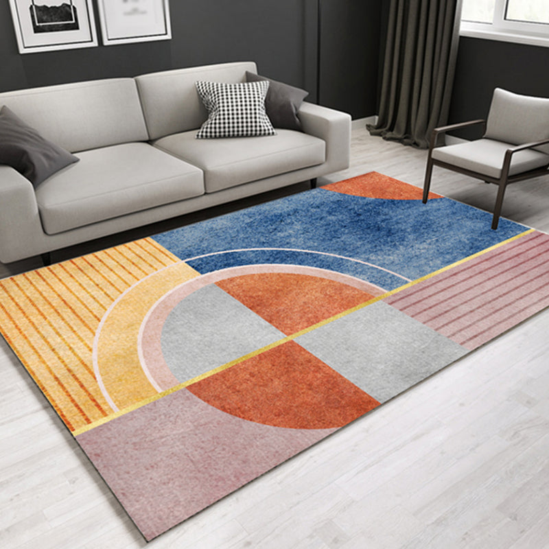 Casual contemporary rug Multicolor geometric and striped pattern rug washable pet-friendly non-slip rug for the living room | Bowlift