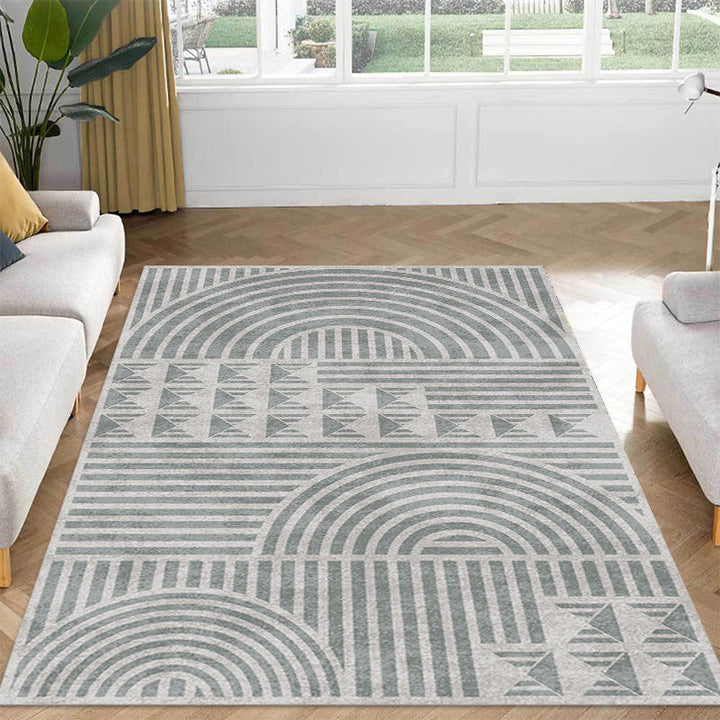 Creative Modernist Carpet Polyester Geometric and Stripe Pattern Carpet Washable Pet-Friendly Non-Slip Carpet for the Living Room | Bowlift