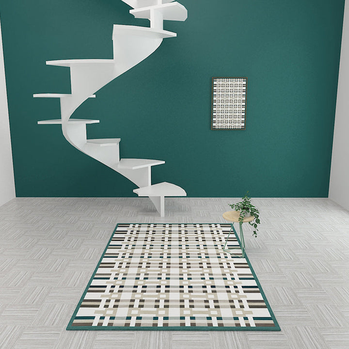 BowLift | Simple Multicolor Modernist Carpet Polyester Geometric and Checkered Pattern Carpet Washable Pet-Friendly Non-Slip Carpet for the Living Room