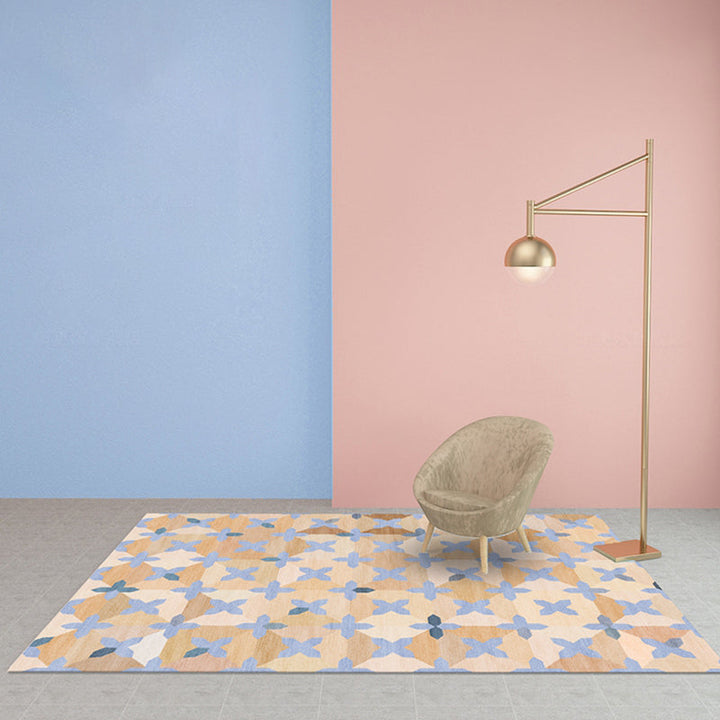 BowLift | Simple Multicolor Modernist Carpet Polyester Geometric and Checkered Pattern Carpet Washable Pet-Friendly Non-Slip Carpet for the Living Room