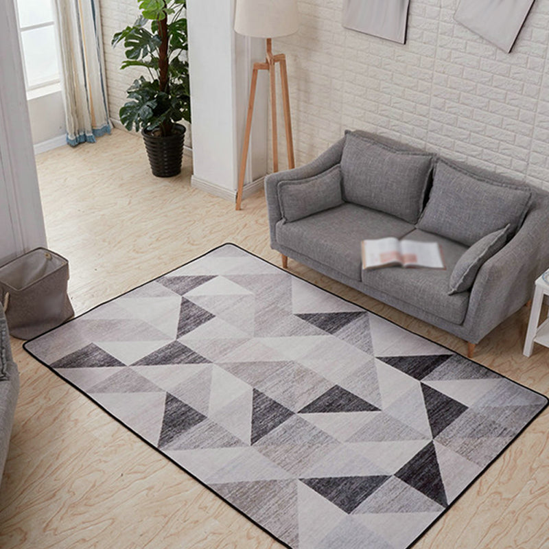 Modern geometric pattern rug gray and blue polyester rug with non-slip back washable pet-friendly rug for home | Bowlift