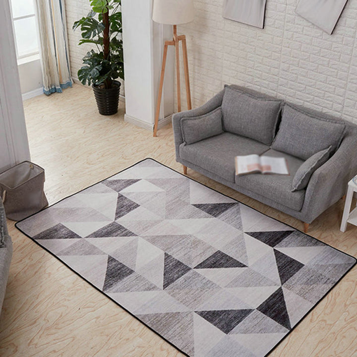 Modern geometric pattern rug gray and blue polyester rug with non-slip back washable pet-friendly rug for home | Bowlift