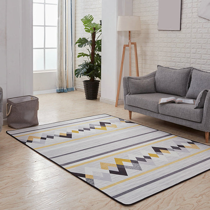Modern geometric pattern rug gray and blue polyester rug with non-slip back washable pet-friendly rug for home | Bowlift