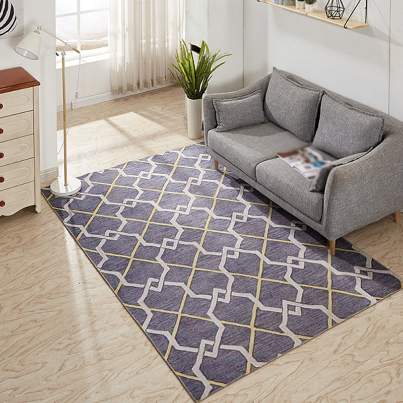 Modern geometric pattern rug gray and blue polyester rug with non-slip back washable pet-friendly rug for home | Bowlift