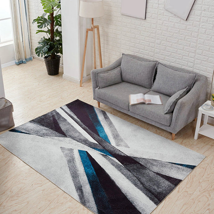 Modern geometric pattern rug gray and blue polyester rug with non-slip back washable pet-friendly rug for home | Bowlift