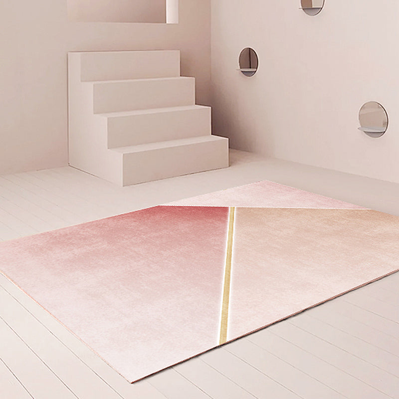 Contemporary Color Block Rug Pink Polyester Rug Non-Slip Back Washable Pet-Friendly Rug for Home | Bowlift