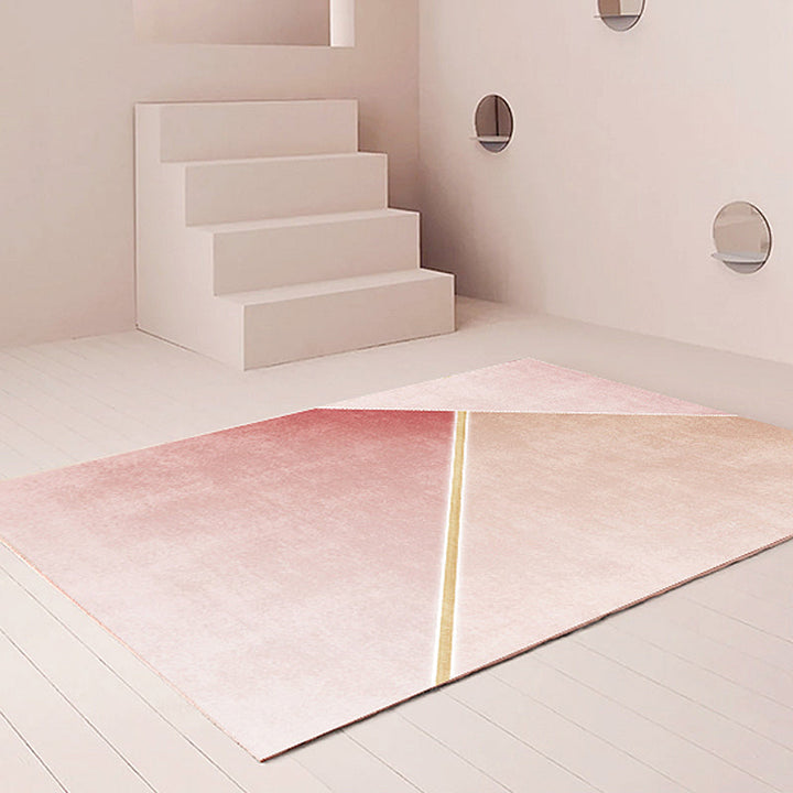 Contemporary Color Block Rug Pink Polyester Rug Non-Slip Back Washable Pet-Friendly Rug for Home | Bowlift