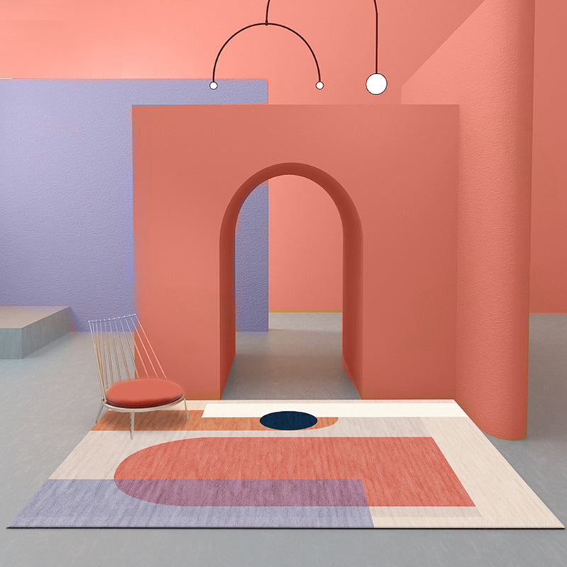 BowLift | Modernist Color Block Carpet Blue and Orange Polyester Carpet Non-Slip Back Washable Pet Friendly Rug for Home