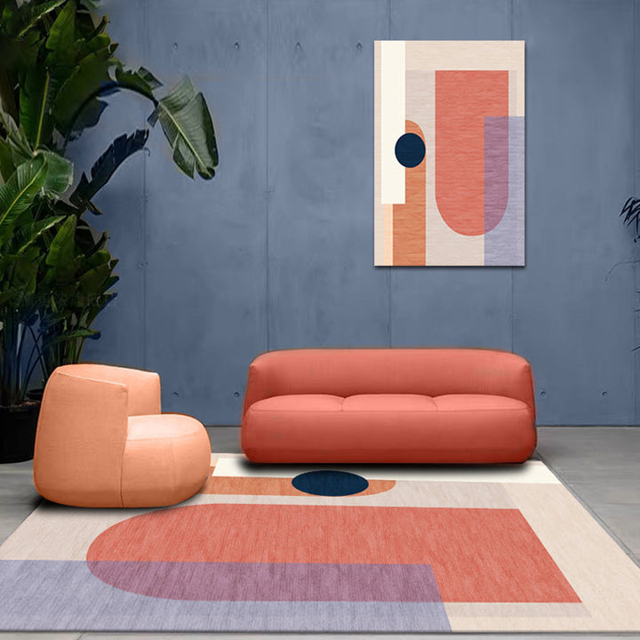 BowLift | Modernist Color Block Carpet Blue and Orange Polyester Carpet Non-Slip Back Washable Pet Friendly Rug for Home