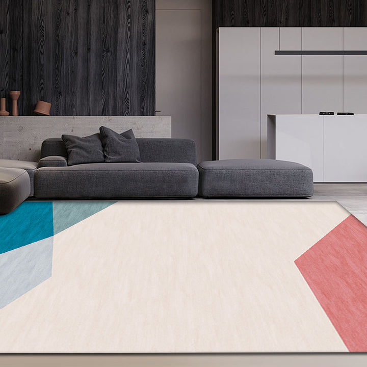BowLift | Modernist Color Block Carpet Blue and Orange Polyester Carpet Non-Slip Back Washable Pet Friendly Rug for Home