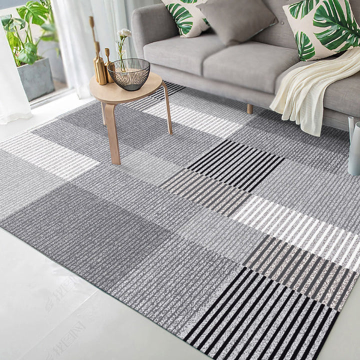BowLift | Modernist striped pattern carpet light gray and pink polyester rug non-slip back washable pet-friendly rug for home