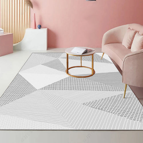 BowLift | Modernist striped pattern carpet light gray and pink polyester rug non-slip back washable pet-friendly rug for home