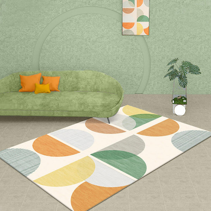 BowLift | Modernist Geometric Pattern Rug with Strips Multicolor Polyester Rug Non-Slip Back Washable Pet Friendly Carpet for Home