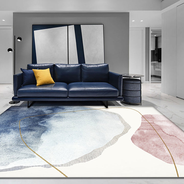BowLift | Unique blue modernist carpet Polyester color block rug washable pet-friendly non-slip rug for the living room