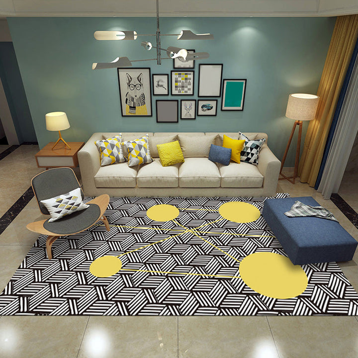 Modernist striped pattern carpet Black and White Polyester carpet Non-slip back Washable Pet-friendly carpet for bedroom | Bowlift