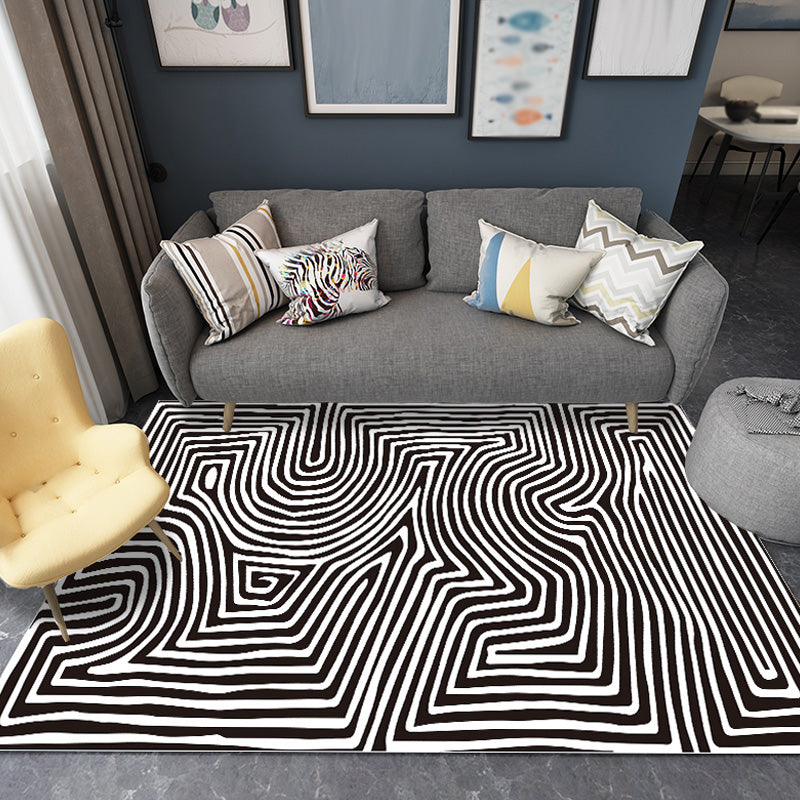 Modernist striped pattern carpet Black and White Polyester carpet Non-slip back Washable Pet-friendly carpet for bedroom | Bowlift