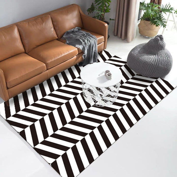 Modernist striped pattern carpet Black and White Polyester carpet Non-slip back Washable Pet-friendly carpet for bedroom | Bowlift