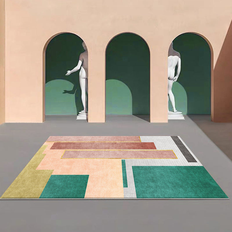 BowLift | Modern Color Block Area Rug Green and Red Polyester Rug Non-Slip Back Washable Pet Friendly Carpet for Home