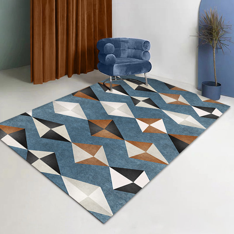 BowLift | Novelty Geometric Pattern Carpet Blue Polyester Carpet Anti-Slip Back Washable Pet Friendly Area Rug for Home