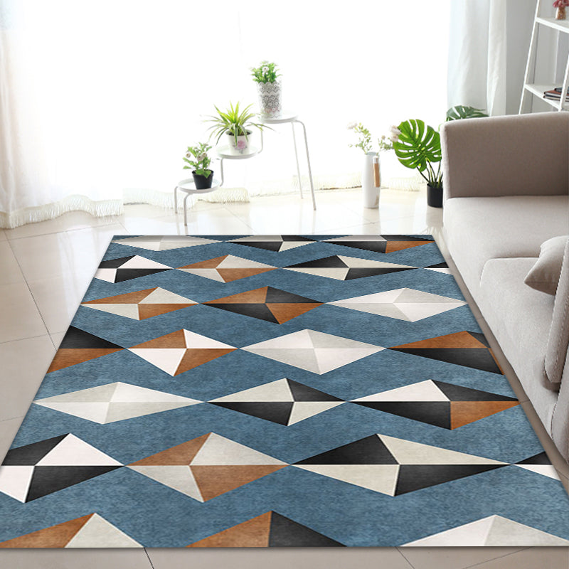 BowLift | Novelty Geometric Pattern Carpet Blue Polyester Carpet Anti-Slip Back Washable Pet Friendly Area Rug for Home
