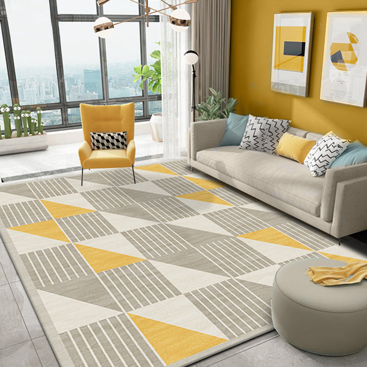BowLift | Simple Modernism Rug Yellow Geometric and Striped Pattern Pet-Friendly Non-Slip Washable Rug for Decoration