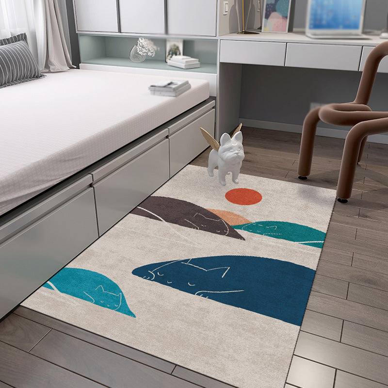 BowLift | Navy Blue Multi-Pattern Rug Polyester Oriental Rug Washable Non-Slip Pet-Friendly Area Rug for the Living Room