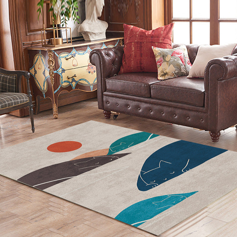 BowLift | Navy Blue Multi-Pattern Rug Polyester Oriental Rug Washable Non-Slip Pet-Friendly Area Rug for the Living Room