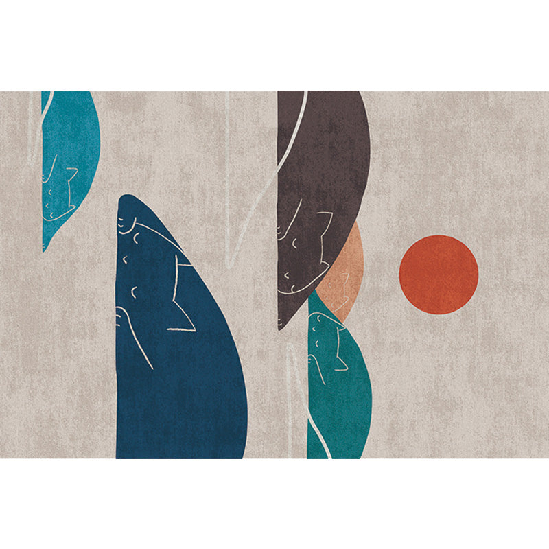 BowLift | Navy Blue Multi-Pattern Rug Polyester Oriental Rug Washable Non-Slip Pet-Friendly Area Rug for the Living Room