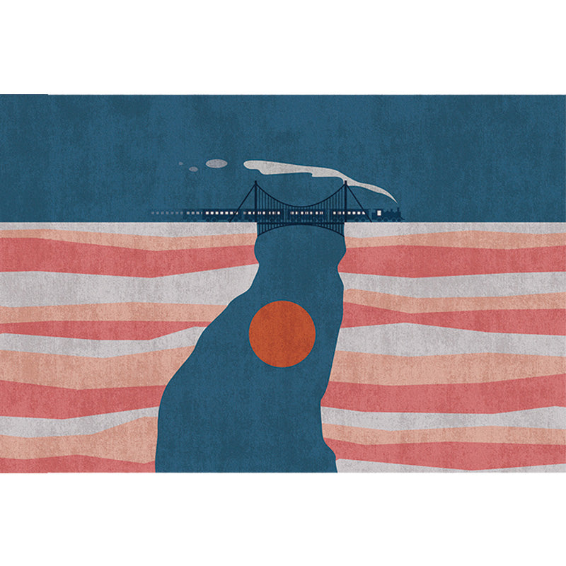 BowLift | Navy Blue Multi-Pattern Rug Polyester Oriental Rug Washable Non-Slip Pet-Friendly Area Rug for the Living Room