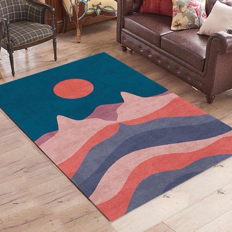 BowLift | Navy Blue Multi-Pattern Rug Polyester Oriental Rug Washable Non-Slip Pet-Friendly Area Rug for the Living Room