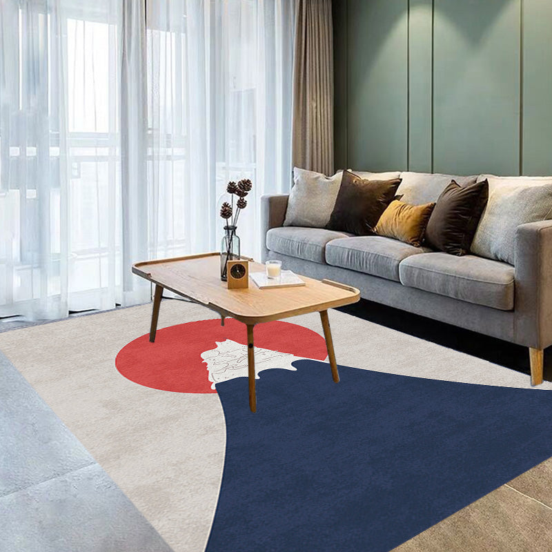 BowLift | Navy Blue Multi-Pattern Rug Polyester Oriental Rug Washable Non-Slip Pet-Friendly Area Rug for the Living Room