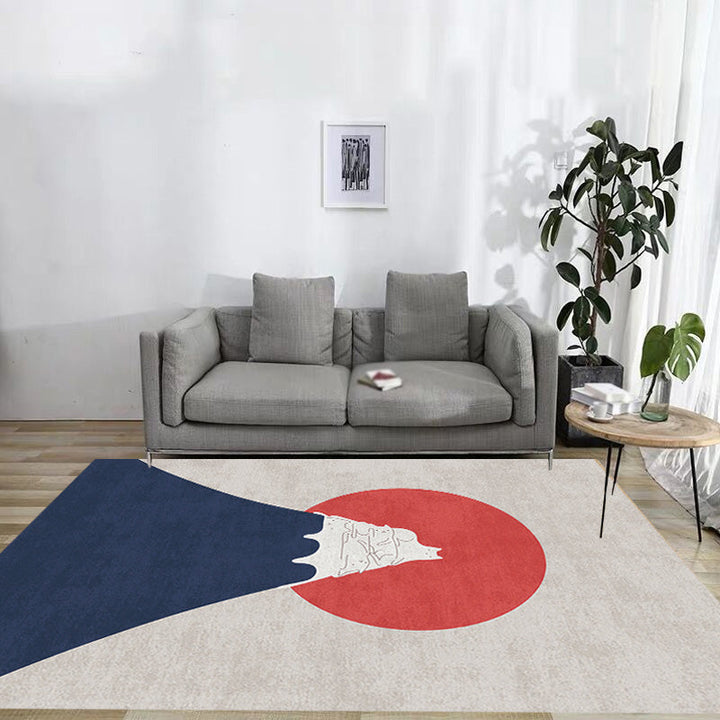 BowLift | Navy Blue Multi-Pattern Rug Polyester Oriental Rug Washable Non-Slip Pet-Friendly Area Rug for the Living Room
