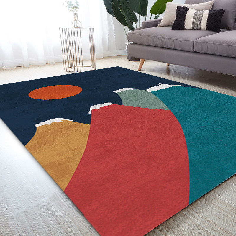 BowLift | Navy Blue Multi-Pattern Rug Polyester Oriental Rug Washable Non-Slip Pet-Friendly Area Rug for the Living Room