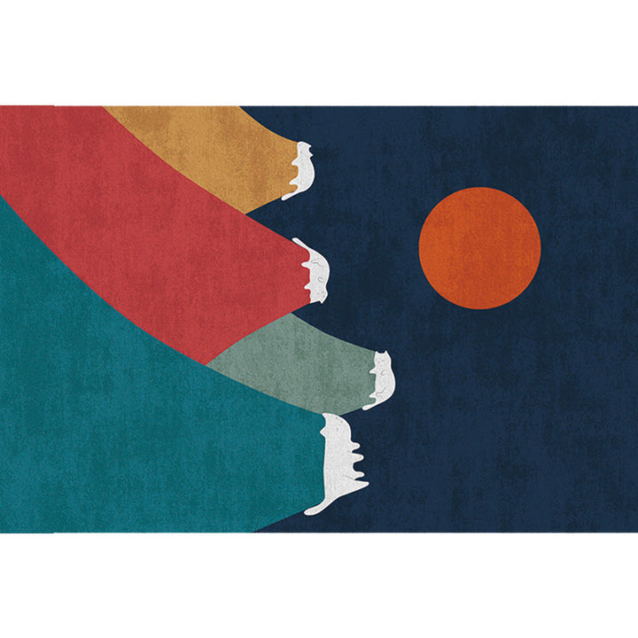 BowLift | Navy Blue Multi-Pattern Rug Polyester Oriental Rug Washable Non-Slip Pet-Friendly Area Rug for the Living Room