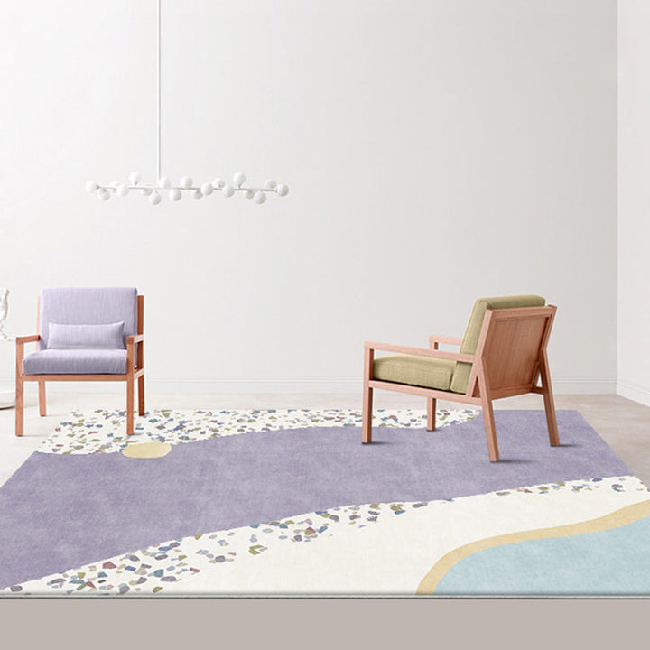BowLift | Purple Edged Carpet Polyester Modern Carpet Washable Non-Slip Pet-Friendly Area Rug for the Living Room