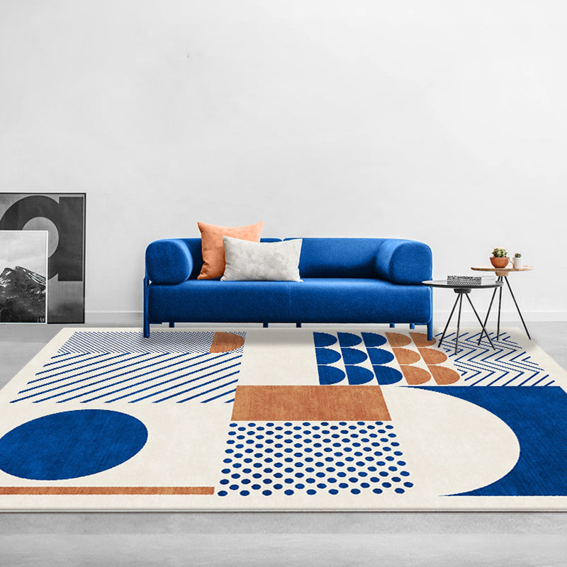 BowLift | Stylish Blue Nordic Carpet Polyester Geometric and Striped Pattern Washable Carpet Pet-Friendly Non-Slip Rug for the Living Room