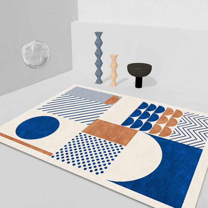 BowLift | Stylish Blue Nordic Carpet Polyester Geometric and Striped Pattern Washable Carpet Pet-Friendly Non-Slip Rug for the Living Room