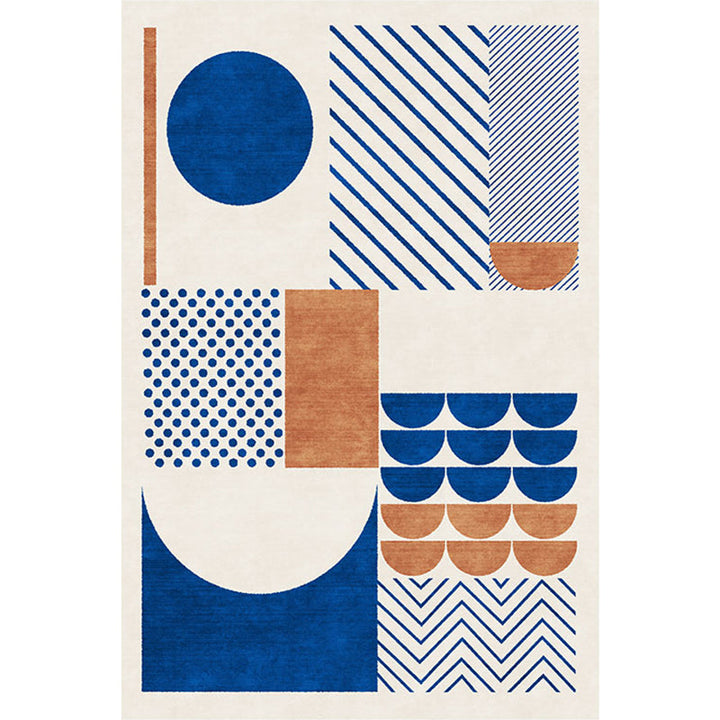 BowLift | Stylish Blue Nordic Carpet Polyester Geometric and Striped Pattern Washable Carpet Pet-Friendly Non-Slip Rug for the Living Room
