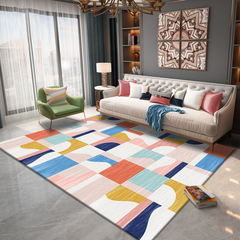 BowLift | Multicolor Geometric Pattern Rug Polyester Simple Rug Washable Non-Slip Pet-Friendly Area Rug for Living Room