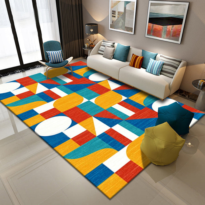 BowLift | Multicolor Geometric Pattern Rug Polyester Simple Rug Washable Non-Slip Pet-Friendly Area Rug for Living Room