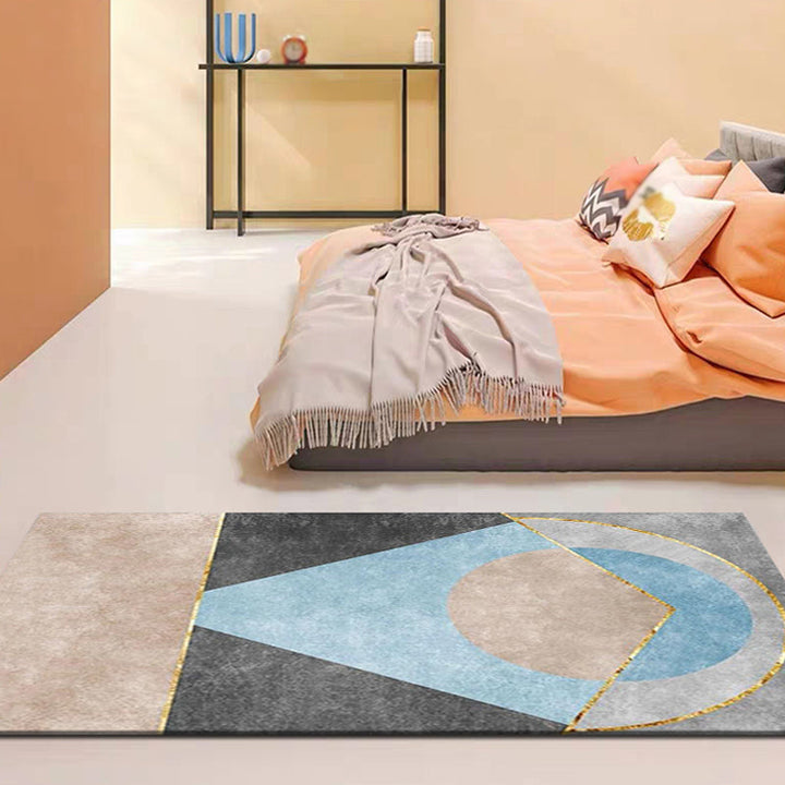 Modernist geometric pattern rug Multicolored Polyester rug Non-slip back Washable Pet-friendly rug for the bedroom | Bowlift