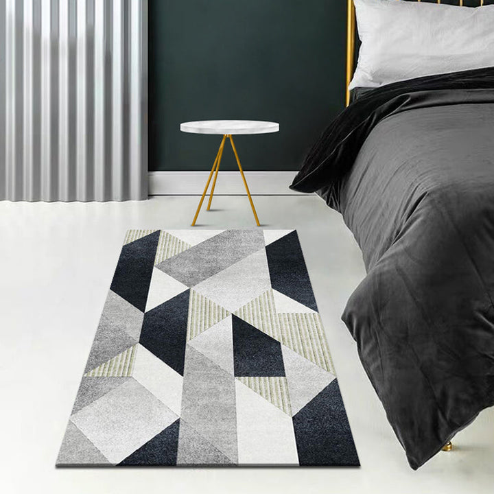 Modernist geometric pattern rug Multicolored Polyester rug Non-slip back Washable Pet-friendly rug for the bedroom | Bowlift