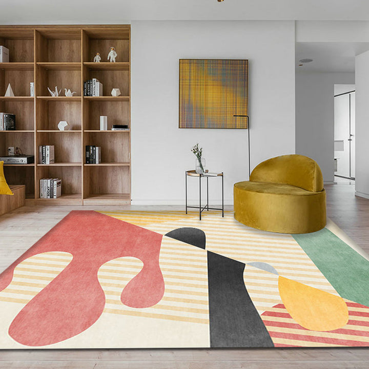 BowLift | Multicolor Colorblock Striped Pattern Carpet Polyester Modern Carpet Washable Non-Slip Pet-Friendly Area Rug for Living Room