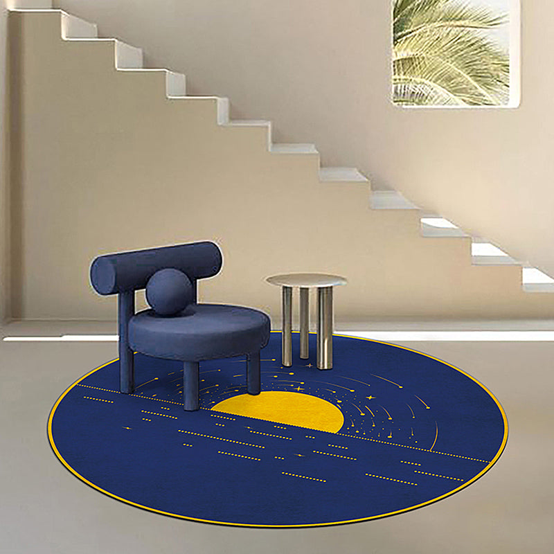 Funky Modernism Rug Blue Sun Pattern Pet Friendly Non-Slip Washable Rug for Decoration | Bowlift