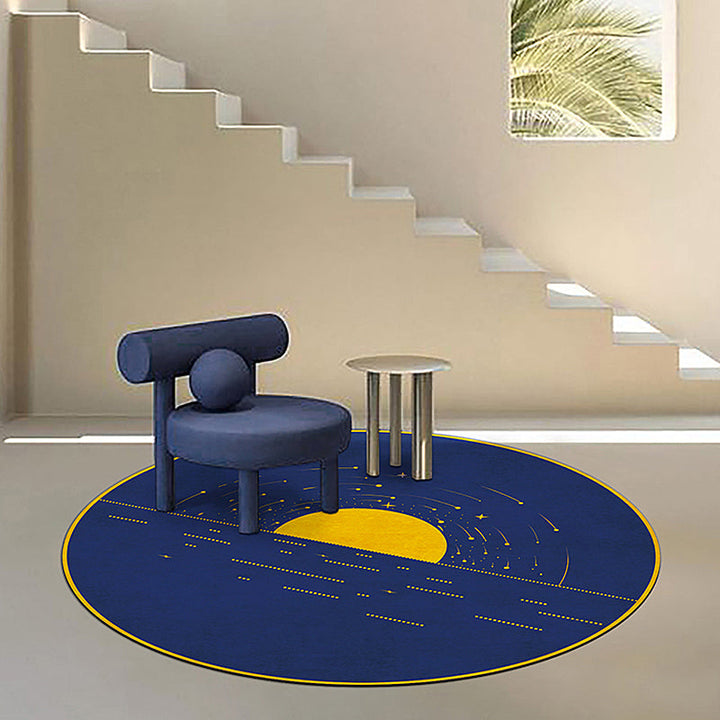 Funky Modernism Rug Blue Sun Pattern Pet Friendly Non-Slip Washable Rug for Decoration | Bowlift