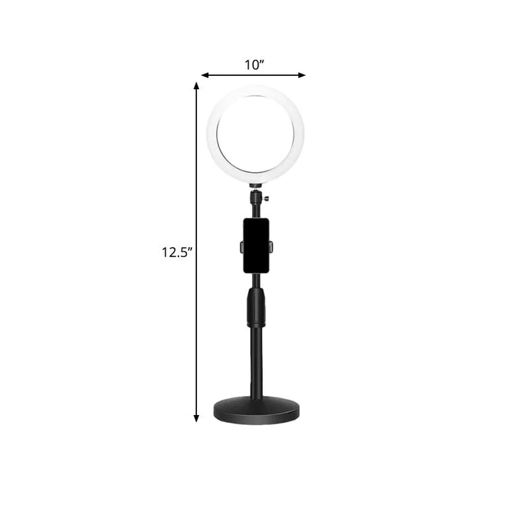BowLift | Minimalistic Circular Make-Up Lamp Metal Mobile Phone Holder USB LED Fill Light in Black