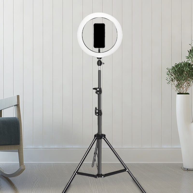 BowLift | Metallic Round Make-Up Lamp Contemporary 63"/75" Long Black LED Overfill Flash Lamp with USB Connection