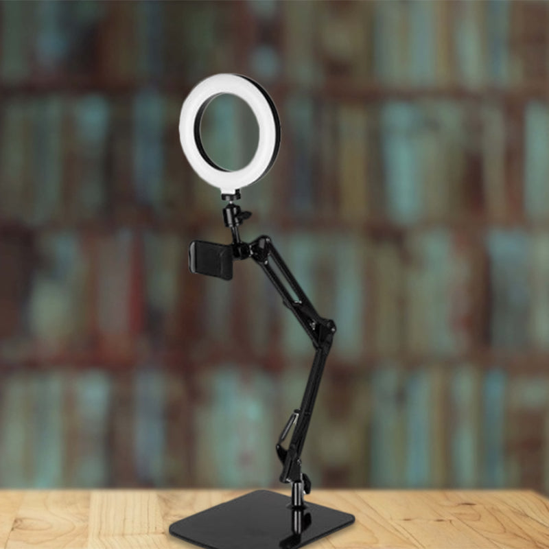 BowLift | Mobile phone holder LED makeup lamp Modernist black USB refill flash light with round metal shade