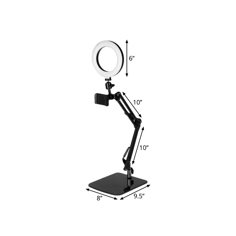BowLift | Mobile phone holder LED makeup lamp Modernist black USB refill flash light with round metal shade